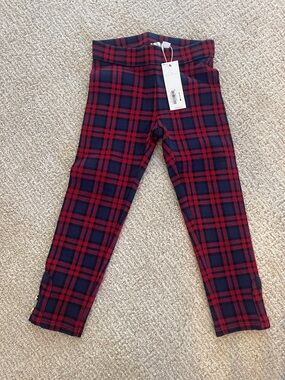 Janie and Jack Red and Navy Plaid Pull-On Leggings
